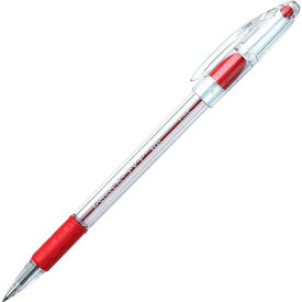 Fine Ballpoint Stick Pen, Clear Barrel, Red Ink, Dozen