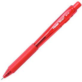 Wow!! Ballpoint Retractable Pen, Rubber Grip, Medium Point, Red Ink, 12 pens