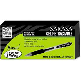 Sarasa Gel Retractable Pen, Medium 0.7mm, Black Ink, 20/Pack + 4 Bonus Pens