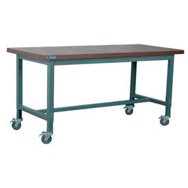 Mobile Workbench, 48 x 30", Adjustable Height, Shop Top Square Edge, Gray