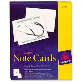 Laser Note Cards with Envelope, 4-1/4" x 5-1/2", White, 60 Cards/Box