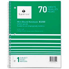 1-Subject Notebook, 8" x 10-1/2", Wide Ruled, Bright White, 70 Sheets/Pad