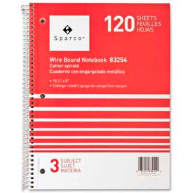 3-Subject Notebook, 8" x 10-1/2", College Ruled, Bright White, 120 Sheets/Pad
