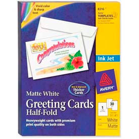 Half-Fold Greeting Card with Envelope, 8-1/2" x 5-1/2", Matte, White, 30 Sheets/Pack