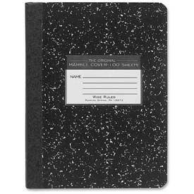Hard Cover Composition Book, 7-1/2" x 9-3/4", Wide Ruled, Black Marble, 100 Sheets/Pad