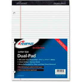 Dual Pad, 8-1/2" x 11", Narrow Ruled, 3-Hole Punched, White, 100 Sheets/Pad