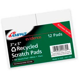 Glue Top Scratch Pads, 3" x 5", White, 100 Sheets/Pad, 12 Pads/Pack