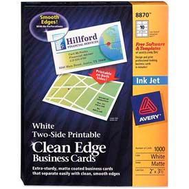Two-Side Printable Inkjet Business Card, 2" x 3-1/2", Matte, White, 1000 Cards/Pack