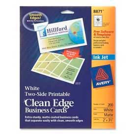 Two-Side Printable Inkjet Business Card, 2" x 3-1/2", Matte, White, 200 Cards/Pack
