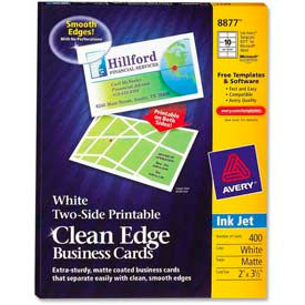 Two-Side Printable Inkjet Business Card, 2" x 3-1/2", Matte, White, 400 Cards/Pack