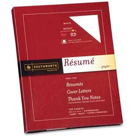 Resume Paper, 8-1/2" x 11", 32 lb, Wove, White, 100 Sheets/Pack