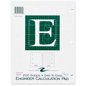 Engineering Calculation Pad, 8-1/2" x 11", Quad Ruled, Green, 200 Sheets/Pad