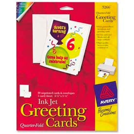 Quarter-Fold Greeting Card, 4-1/4" x 5-1/2", Matte, White, 20 Sheets/Pack