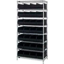 Wire Shelving with 28 Stackable Shelf Bins Black, 36x21x74