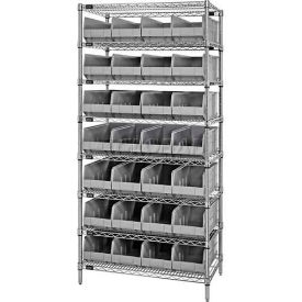 Wire Shelving with 28 Stackable Shelf Bins Gray, 36x21x74