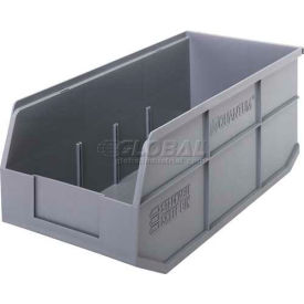 Plastic Hang & Stack Shelf Bin, 18"L x 8-1/4"W x 7"H, Gray