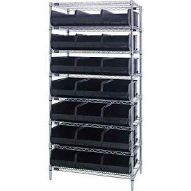 Chrome Wire Shelving with 21 Stackable Shelf Bins Black, 36x12x74