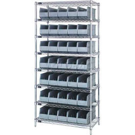 Chrome Wire Shelving with Stackable Shelf Bins Gray, 36x14x74