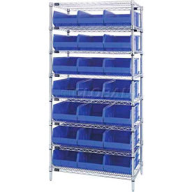 Wire Shelving with 21 Stackable Shelf Bins Blue, 36x18x74
