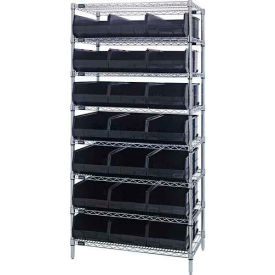 Chrome Wire Shelving with 21 Stackable Shelf Bins Black, 36x18x74