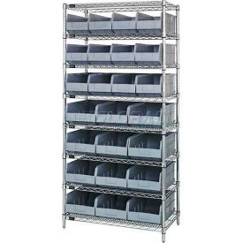 Chrome Wire Shelving with 12 Stackable Shelf Bins Gray, 36x21x74