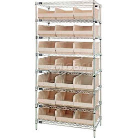 WR8-485 Chrome Wire Shelving with 21 Stackable Shelf Bins Ivory, 36x21x74