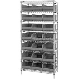 Chrome Wire Shelving with 21 Stackable Shelf Bins Gray, 36x21x74