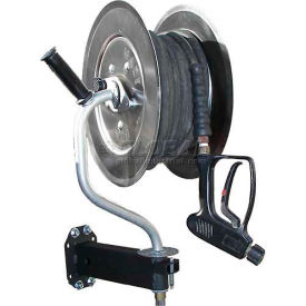 3/8" X 150' Capacity 5000 PSI Stainless Steel Pivoting Pressure Washer Hose Reel