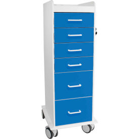 Tall Locking 6 Drawer Medical Cart, Global Blue, 16"W x 19"D x 47"H