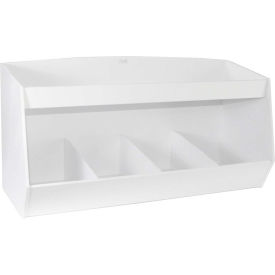 White PVC Storage Bin with 4 Compartments and 1 Shelf, 24"W x 10"D x 13"H