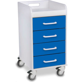 Compact 4 Drawer Locking Medical Cart, Global Blue, 14"W x 19"D x 27"H