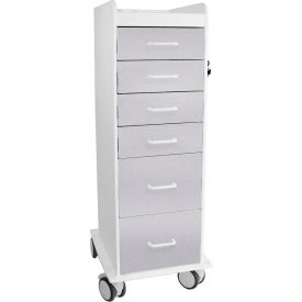 Tall Locking 6 Drawer Medical Cart, Silver Metallic, 16"W x 19"D x 47"H