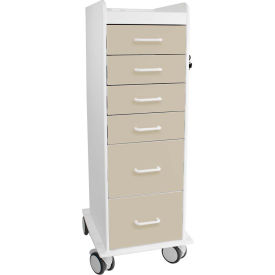 Tall Locking 6 Drawer Medical Cart, Almond Beige, 16"W x 19"D x 47"H
