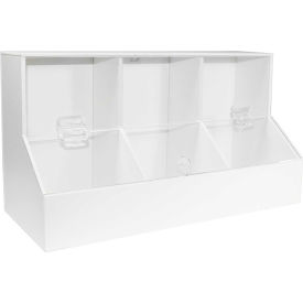 White PVC/Acrylic Large Dispensing Bin with 3 Compartments, 18"W x 8"D x 9"H