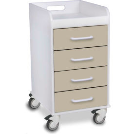 Compact 4 Drawer Locking Medical Cart, Almond Beige, 14"W x 19"D x 27"H