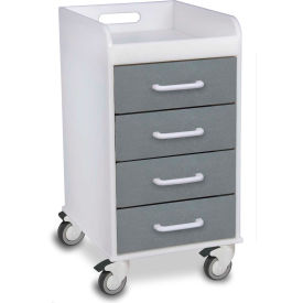 Compact 4 Drawer Locking Medical Cart, Silver Metallic, 14"W x 19"D x 27"H