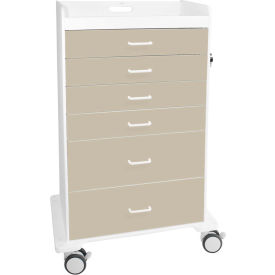 Locking 6 Drawer Procedure Cart, Almond Beige, 31"W x 20"D x 48"H