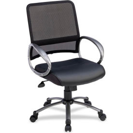 Mid-Back Task Chair, 25"W x 25"D x 42"H, Black Leather Seat/Mesh Back