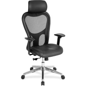 High-Back Executive Chair, 25"W x 23-5/8"D x 53"H, Black Leather Seat/Mesh Back