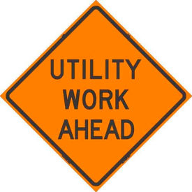 Safety Reflective Roll-Up Sign, 48" x 48", UTILITY WORK AHEAD