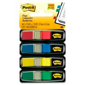 Flags, 1/2" Wide, Primary Colors, 35 Flags/Dispenser, 4 Dispensers/Pack