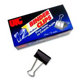 Binder Clips, Medium, 1-1/4" Width, 5/8" Capacity, Black/Silver, 12/Box