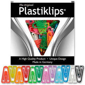 Plastiklips Paper Clips, Medium, 1" x 9/16", Assorted, 500/Box