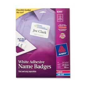Adhesive Name Badge Labels, 2-1/3" x 3-3/8", White, 160/Box