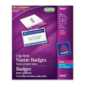 Clip Style Name Badges, 2-1/4" x 3-1/2", Clear, 100/Box