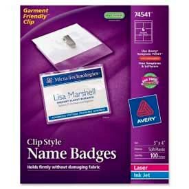 Clip Style Name Badges, 3" x 4", Clear, 100/Box