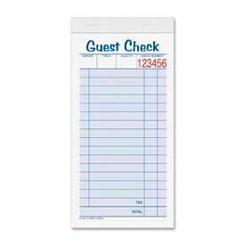 Guest Check Book, 2-Part, 3-11/32" x 6-3/8", White/Canary, 50 Sets/Book, 10 Books/Pack
