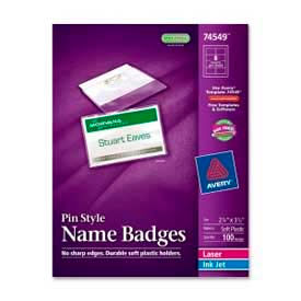 Pin Style Name Badges, 2-1/4" x 3-1/2", Clear, 100/Box