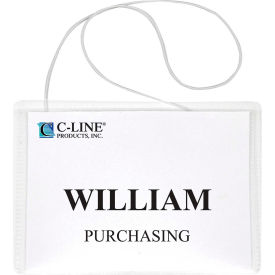 Hanging Style Name Badge with Elastic Cord, 4" x 3", Clear, 50/Box