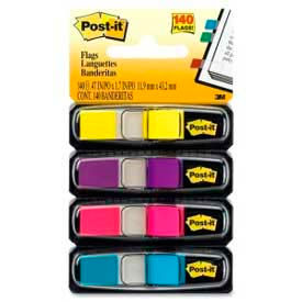 Flags, 1/2" Wide, Bright Colors, 35 Flags/Dispenser, 4 Dispensers/Pack